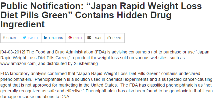 FDA Warning of Japanese weight loss pills