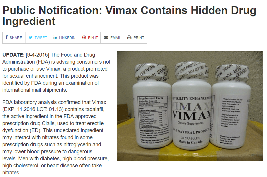 FDA warning Vimax