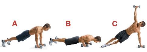 Dumbbell-T push ups